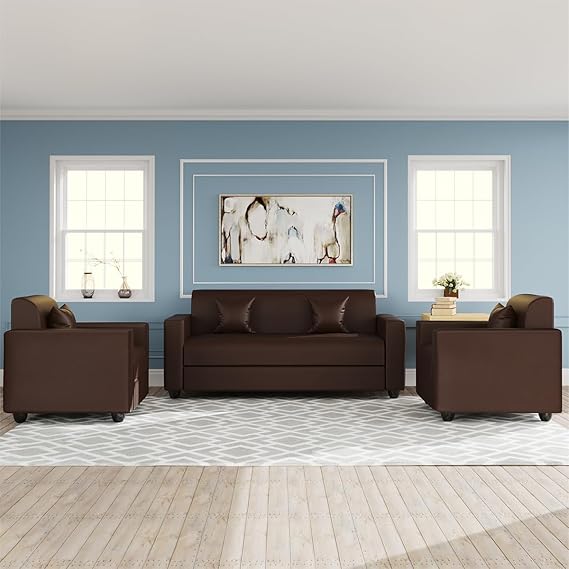 WESTIDO Emporio Leatherette 3 + 1 + 1 Sofa Set (5- to 6-Person Sofa, Brown, Diy(Do-It-Yourself))|1 Year Warranty