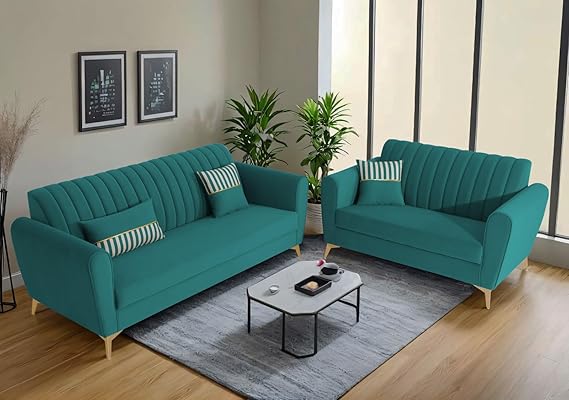 Adorn India Premium Luster 3-2 Sofa Set | Velvet Suede Fabric | 3-Year Warranty 