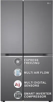 LG 655 L Frost Free Side by Side Refrigerator with Smart Inverter Compressor, Express Freeze & Multi Air-Flow  (Dazzle Steel, GL-B257HDSY)