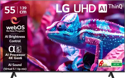 LG AI TV UR7500 139 cm (55 inch) Ultra HD (4K) LED Smart WebOS TV 2025 Edition with Alpha5 AI Processor 4K Gen6 | 100+ Free LG Channels 