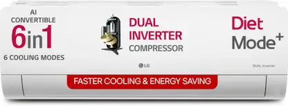 LG 2025 Mode AI Convertible 6-in-1 1.5 Ton 5 Star Split AI Dual Inverter with Faster Cooling and Energy Saving, 4 Way Air Swing, 