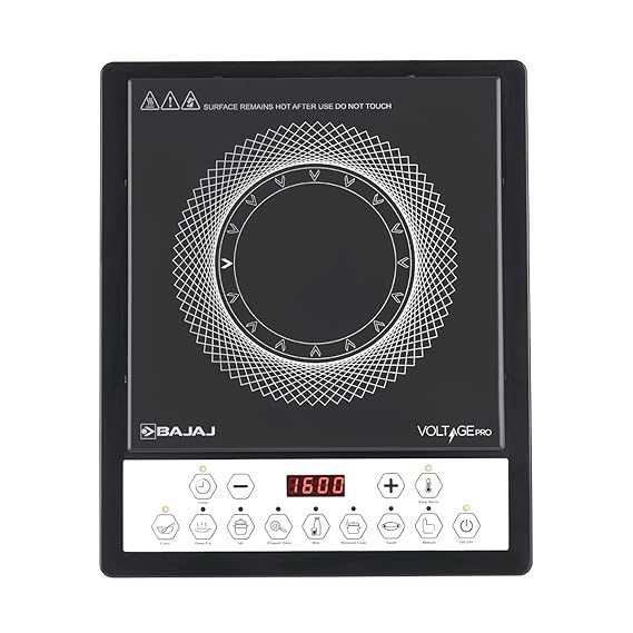 Bajaj ICX 160TS Neo Induction Stove | 1600 Watts | 9 Pre-Set Menus | Digital Display | Keep Warm Function | Variable Time, Power & Temperature Selection | 1 Yr Warranty 【Black】