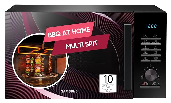 Samsung 28 L Slim Fry, Sensor Cook and Multi Split Convection Microwave Oven (MC28A5145VR/TL, Black and Pattern, 10 Yr warranty, Gift for Every Occasion)